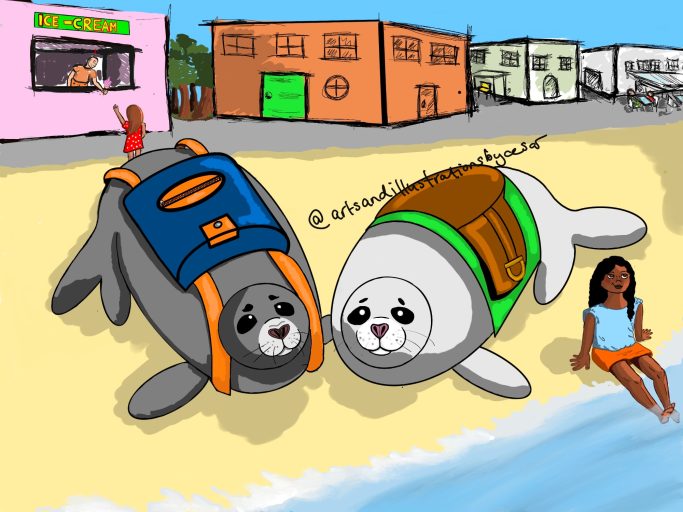 "Rucksackrobbe / Sattelrobbe" Kinderbuchillustration / Digital Illustration / 2025
